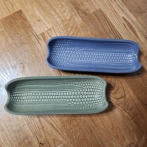 Set of 2 Pfaltzgraff Green and Blue Corn On The Cob Holders 8 1/2" Vintage
